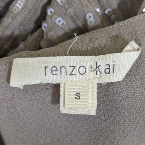 Renzo + Kai 100% Silk Gray Iridescent Sequined Wrap Skirt Mini Dress - size S - Picture 12 of 14